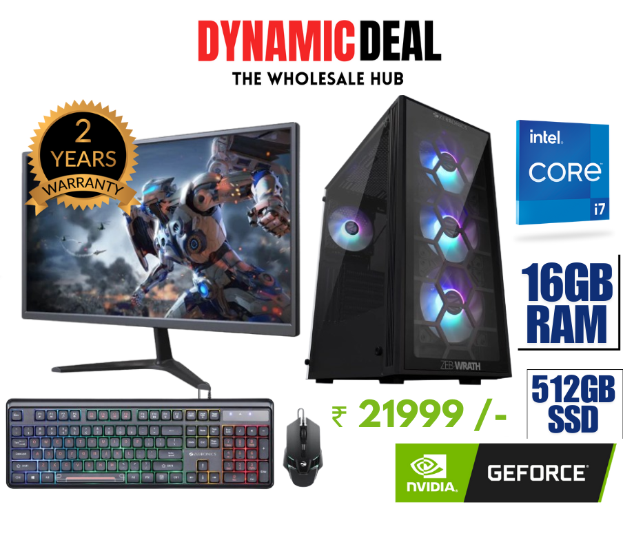 INTEL CORE I7 GAMING DESKTOP - 16GB RAM - 512GB SSD - 2GB NVIDIA GRAPHICS - 22" LED - 800WATT SMPS - RGB KEYBOARD MOUSE
