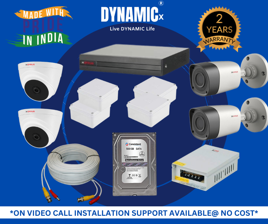 CP PLUS CCTV SETUP - 2.4MP NIGHT VISION CAMERA WITH 4 CH FHD DVR, 500 GB HDD & ALL ACCESSORIES