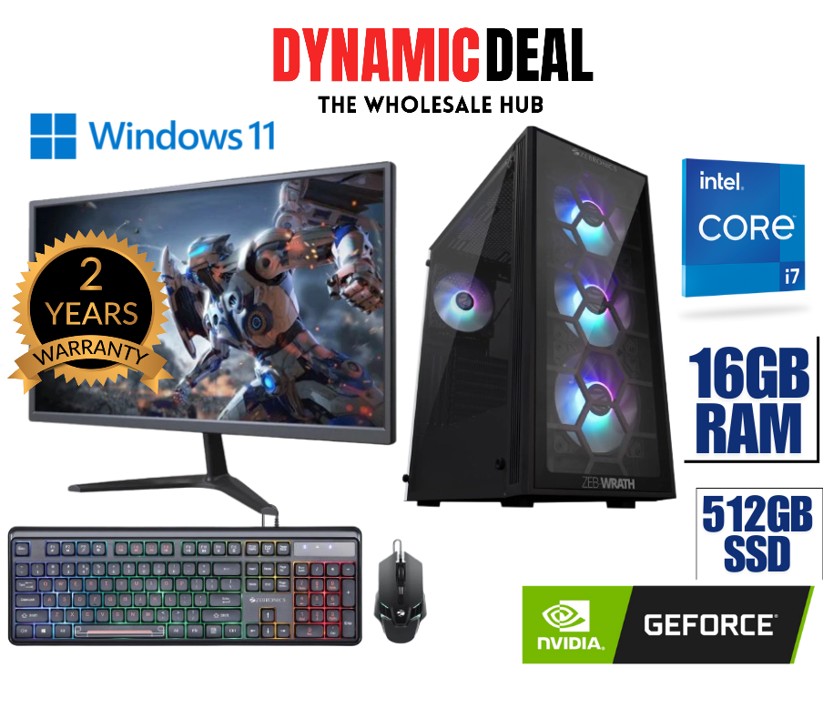 INTEL CORE I7 GAMING DESKTOP - 16GB RAM - 512GB SSD - 2GB NVIDIA GRAPHICS - 22" LED - 800WATT SMPS - RGB KEYBOARD MOUSE