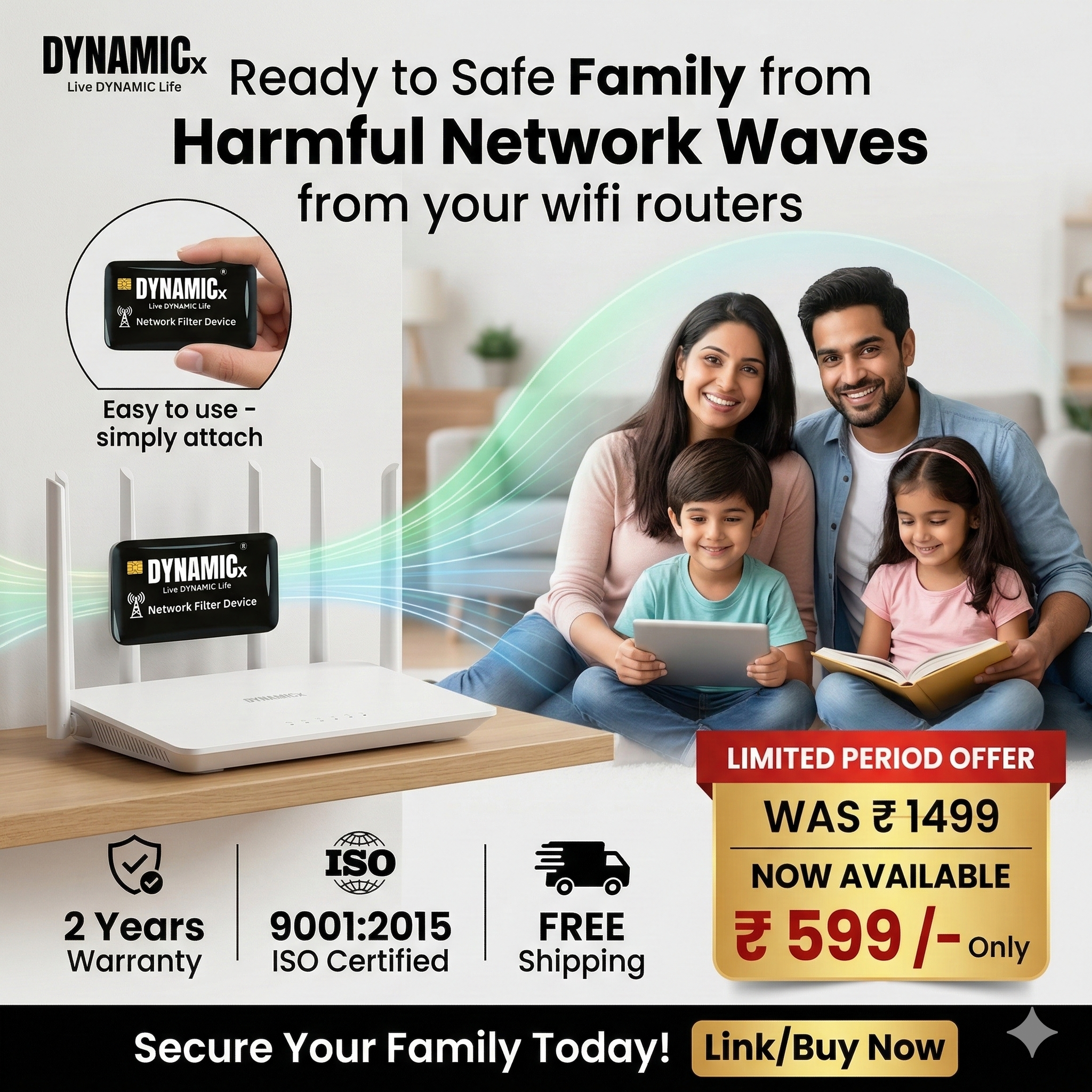 DYNAMICx Premium Network Filter Device for Wifi Routers - 2 Years Warranty - ISO Certified
