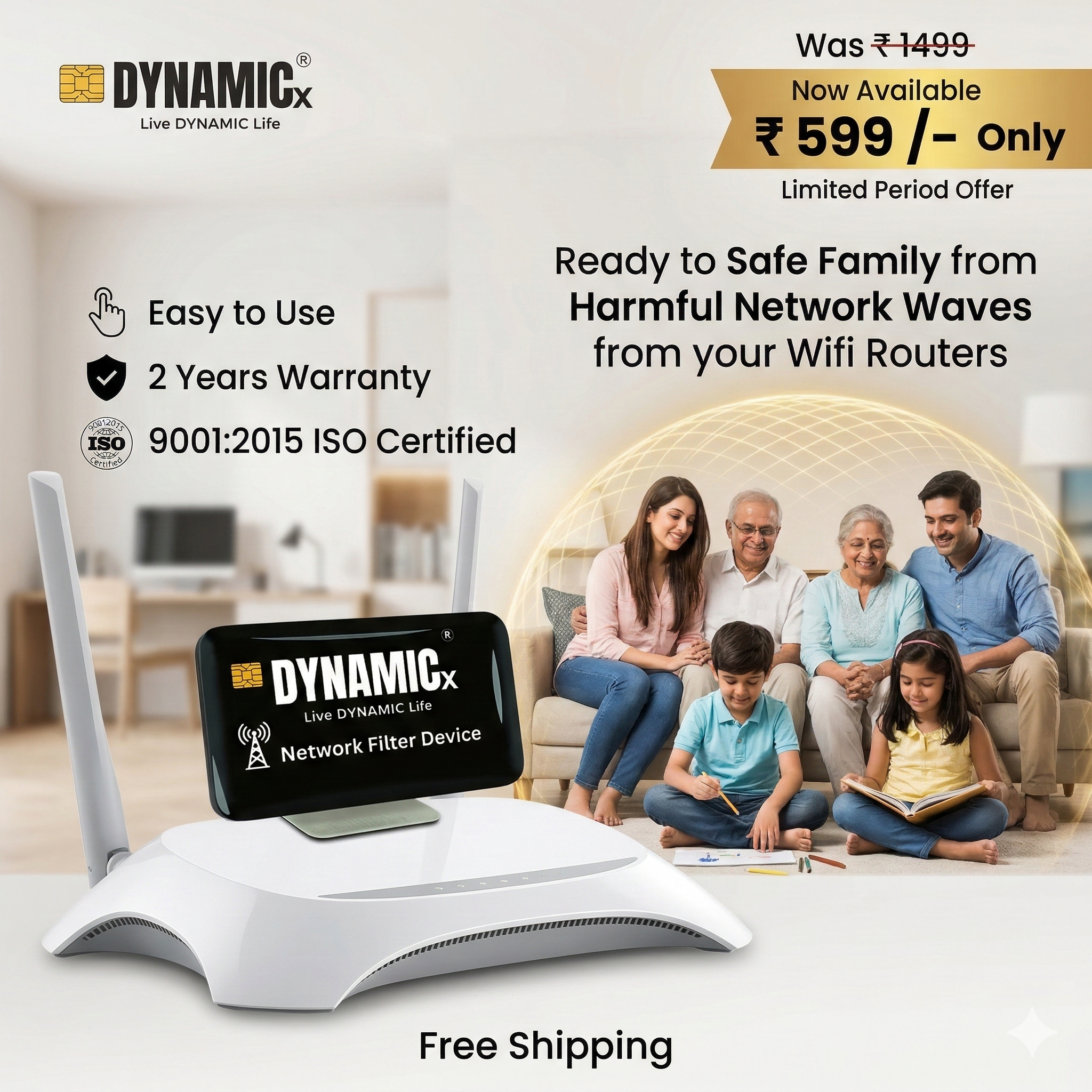 DYNAMICx Premium Network Filter Device for Wifi Routers - 2 Years Warranty - ISO Certified