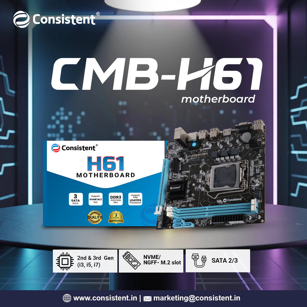 Consistent Motherboard CMB H61 With NVME/NGFF-M.2 slot , 3 Years Warranty
