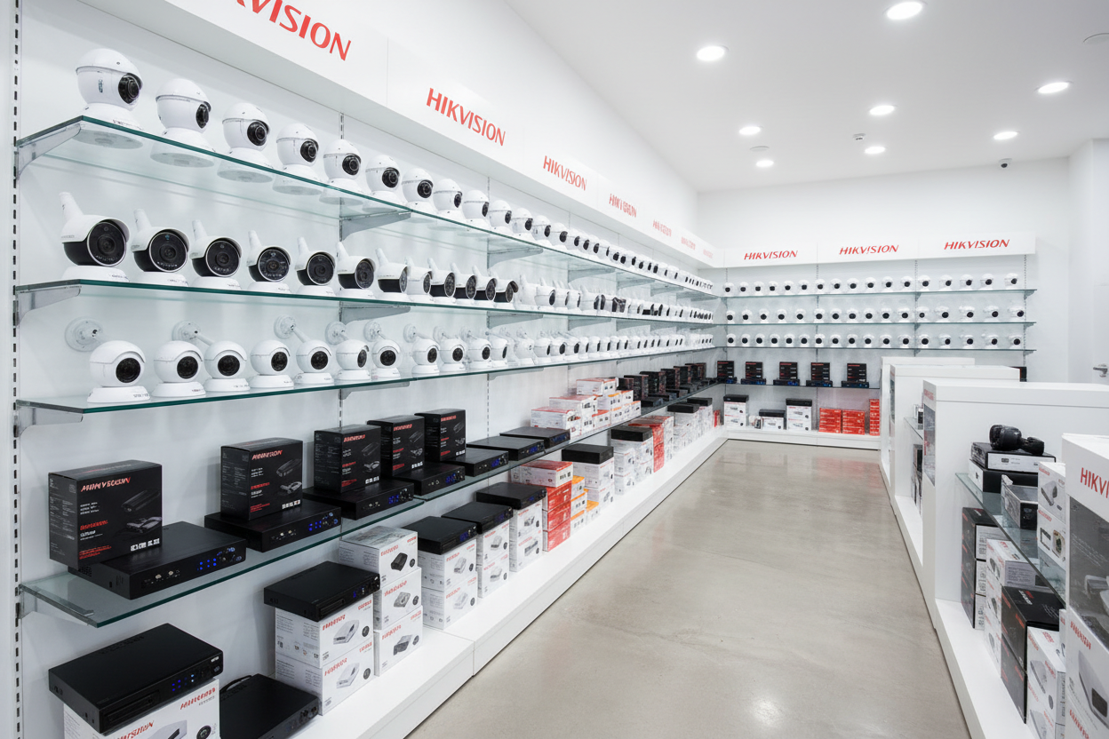 make a website Slider image of Hikvision bulk CCTV stock in showroom 